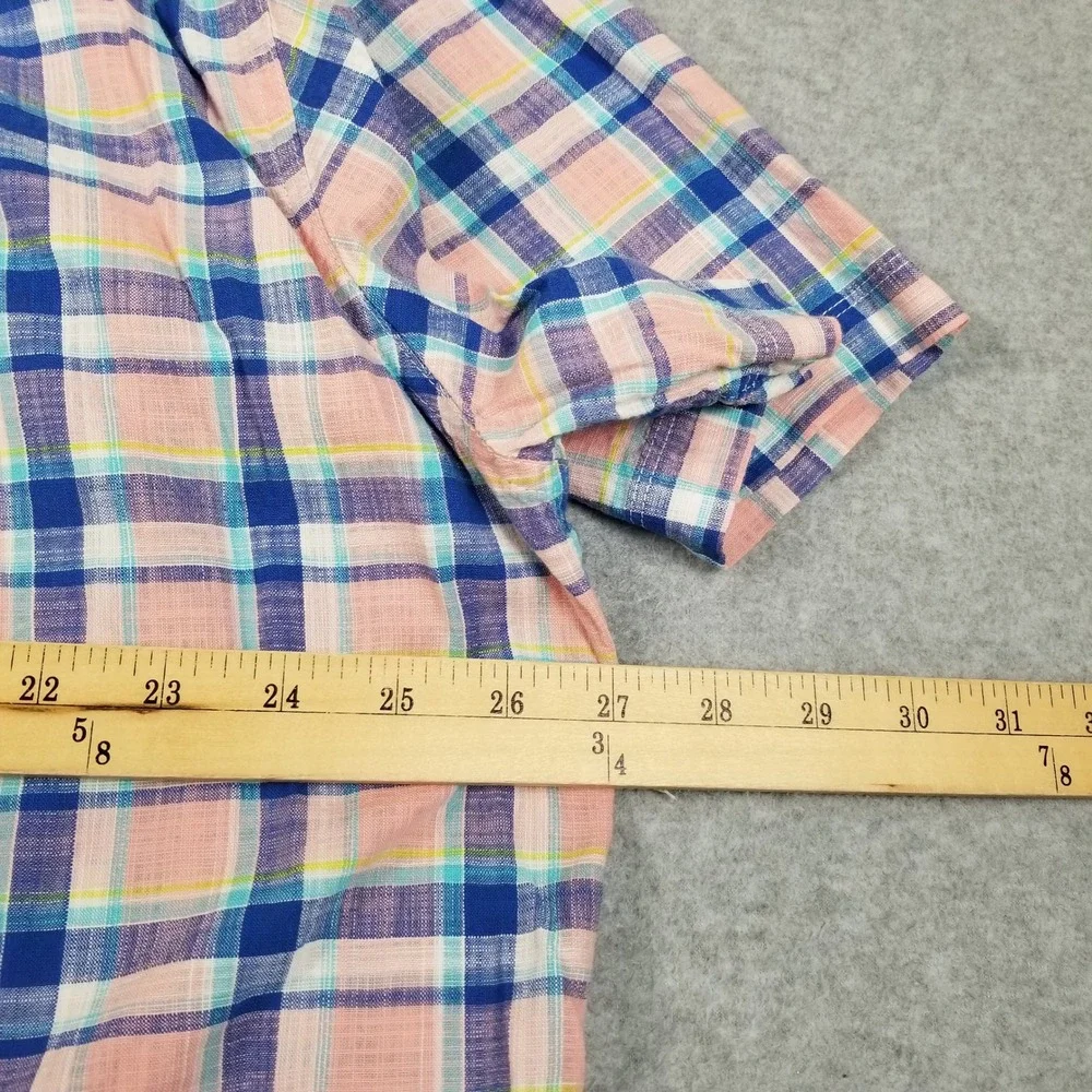 Even Tide Button Up Shirt Mens 2XL XXL Pink Blue Plaid Short Sleeve Work Casual